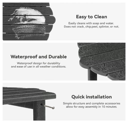 Small Outdoor Side Tables Modern 2-Tier Adirondack Table Rustic End Table HDPE Storage Shelf Industrial Corner Rectangle Coffee Table for Patio Garden Balcony Backyard Pool Farmhouse Home Grey