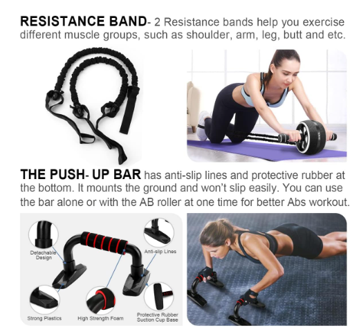 Ab Roller Wheel, 10-In-1 Ab Exercise Wheels Kit with Resistance Bands, Knee Mat, Jump Rope, Push-Up Bar - Home Gym Equipment for Men Women Core Strength...