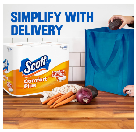Scott ComfortPlus Toilet Paper, 12 Double Rolls, 231 Sheets per Roll, Septic-Safe, 1-Ply Toilet Tissue
