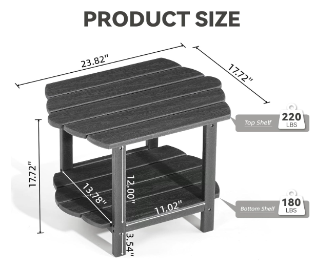 Small Outdoor Side Tables Modern 2-Tier Adirondack Table Rustic End Table HDPE Storage Shelf Industrial Corner Rectangle Coffee Table for Patio Garden Balcony Backyard Pool Farmhouse Home Grey