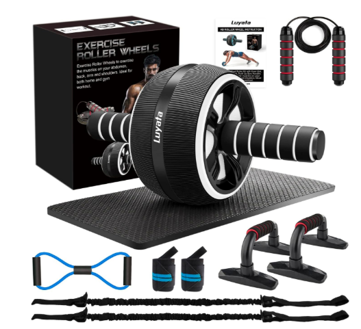 Ab Roller Wheel, 10-In-1 Ab Exercise Wheels Kit with Resistance Bands, Knee Mat, Jump Rope, Push-Up Bar - Home Gym Equipment for Men Women Core Strength...